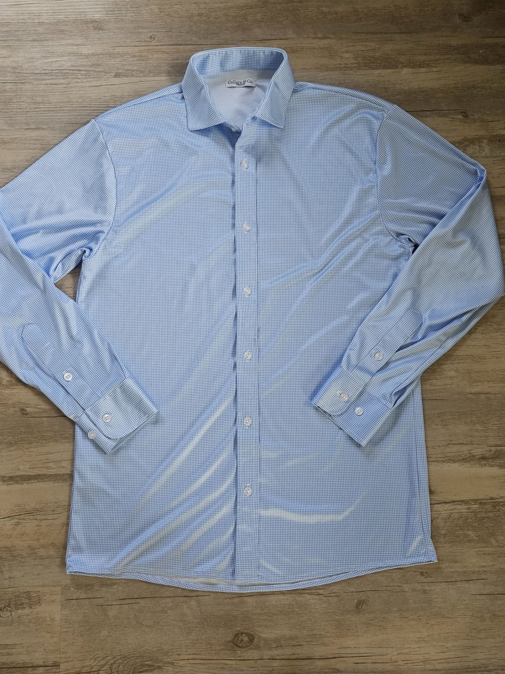 Collars And Co. Men's Light Blue Houndstooth Men's Button Up Dress Shirt Medium